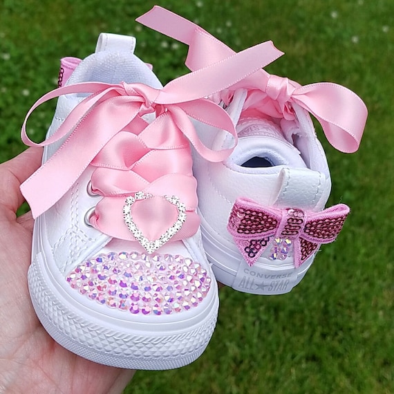 vand byld tackle White Toddler Converse With Pink Crystals Pink Bling - Etsy