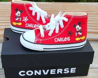 Personalized Converse, Mickey Mouse Shoes, Name Stars, Baby and Toddler Sizes, High Tops