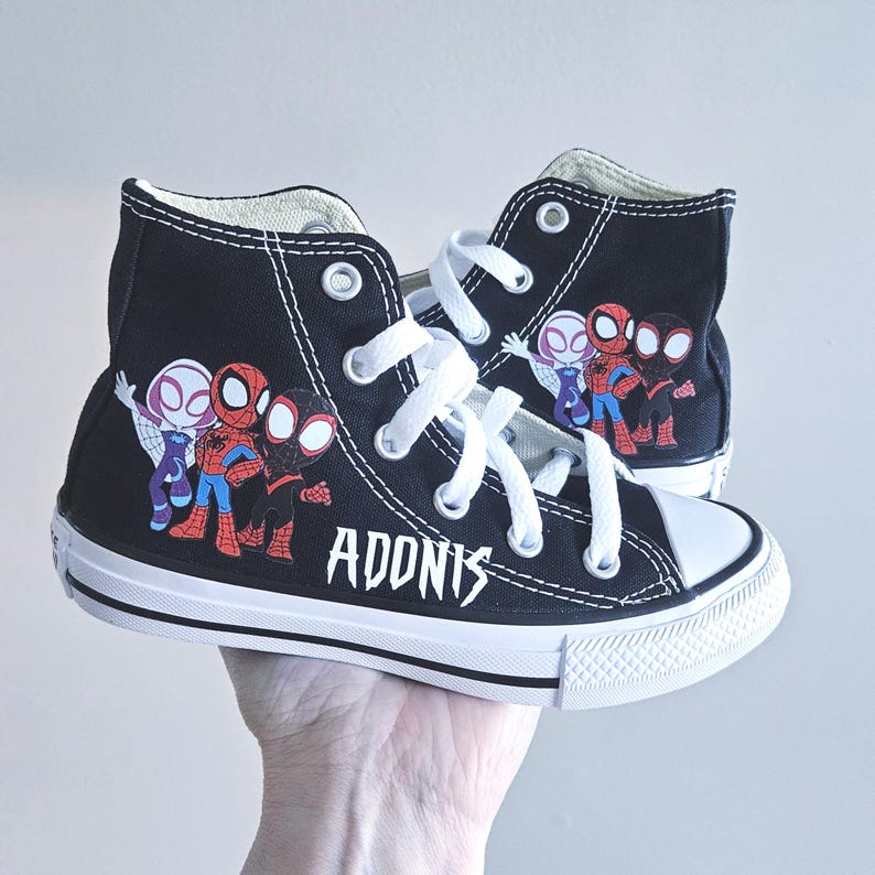 Spidey y sus increíbles amigos Converse, zapatillas altas personalizadas de Spidey, varios colores y tallas, Spiderman niño o niña black