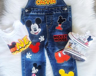 Mickey Mouse Overalls Personalized Denim Baby Toddler Overalls  Washable
