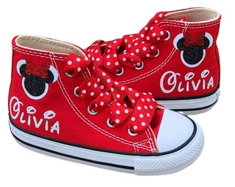 Red Minnie Mouse Converse, Personalized Minnie Mouse Shoes, High Top Converse Sneakers, Minnie Converse For Baby Toddler Girls