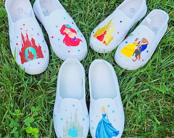 Princess Shoes Custom Belle Sneakers Slip on Cinderella Shoes Ariel Sneaker Pick Your Princess