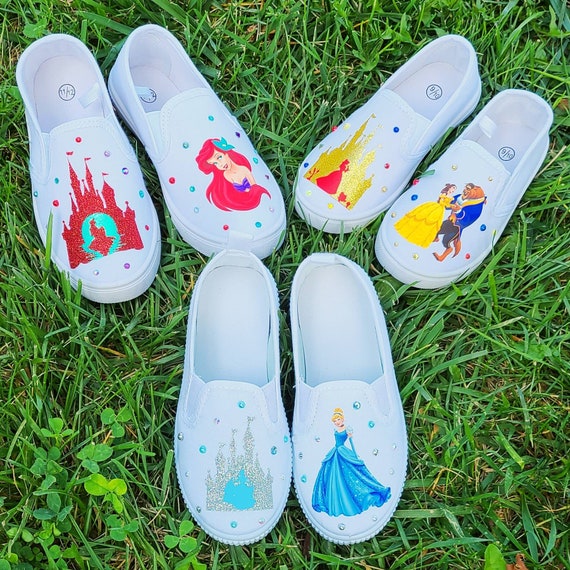 Princess Shoes Custom Belle Sneakers Slip on Cinderella Shoes Ariel Sneaker Pick Your Princess Etsy