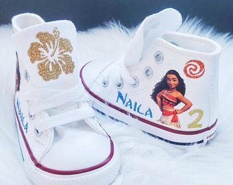 Custom Moana Converse White High Tops Sneakers Personalized Shoes