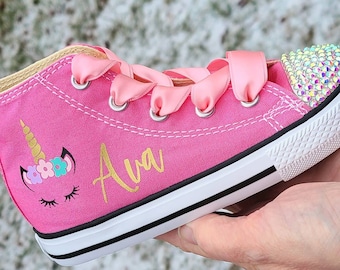 Custom Unicorn Converse, Personalized Unicorn Sneakers, Pink and Gold Unicorn Outfit, Baby Toddler Girls