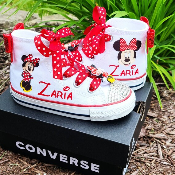 Minnie Mouse Converse, Personalized Name, White High Tops ... Minnie Mouse Converse, Personalized Name, White High Tops ...