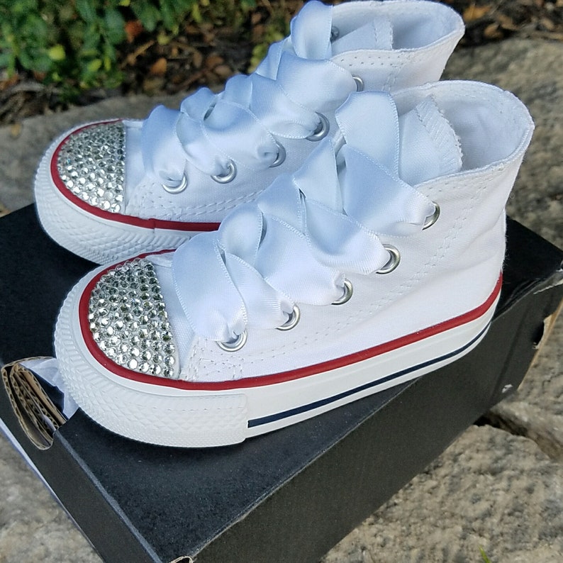 Infant Converse Hi High Tops Bling Crystals White Satin Etsy