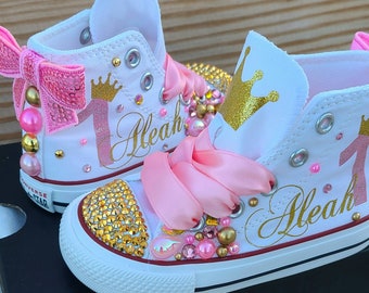 Pink and Gold Princess Converse With Name and Age, Personalized Princess Converse