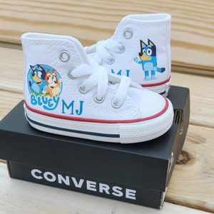 Custom Bluey Converse, Bluey Shoes For Baby Toddler, Bluey and Bingo Converse, Personalized Bluey Sneakers For Boy or Girl white