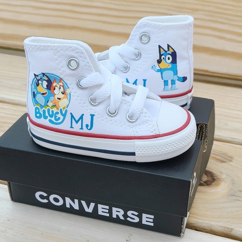 Custom Bluey Converse, Bluey Shoes For Baby Toddler, Bluey and Bingo Converse, Personalized Bluey Sneakers For Boy or Girl white