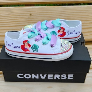 Custom Mermaid Converse, The Little Mermaid Bling Converse, Personalized Ariel Low Tops