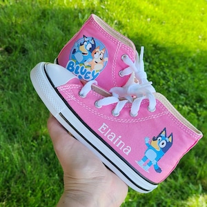 Custom Bluey Converse, Bluey Shoes For Baby Toddler, Bluey and Bingo Converse, Personalized Bluey Sneakers For Boy or Girl pink