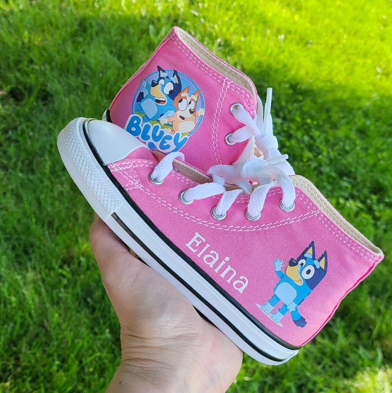 Custom Bluey Converse, Bluey Shoes For Baby Toddler, Bluey and Bingo Converse, Personalized Bluey Sneakers For Boy or Girl pink
