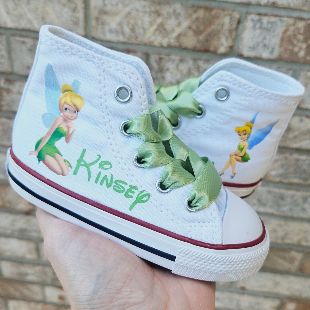 Personalized Tinkerbell Converse, White High Tops With Tink