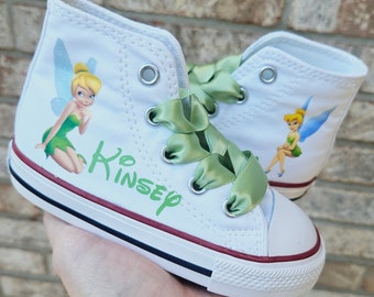 Personalized Tinkerbell Converse, White High Tops With Tink,  Cusome Converse