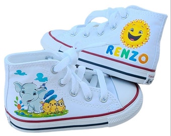 Converse de Canticos, para bebés, niños y niñas, personalizados, zapatillas blancas altas, canción infantil