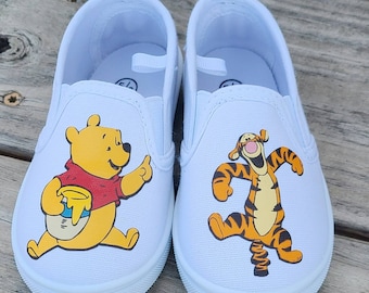 Winnie the Pooh Shoes, Tigger, Toddler Sizes, White Slip on Sneakers, Personalized Name