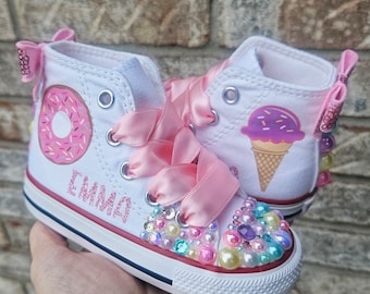 Donut Converse, Personalized, Donut Grow Up, Ice Cream Cone, Sprinkles, made to match romper outfit any colors