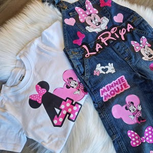 Minnie Mouse Overalls Denim Overalls For Baby Toddler Minnie Mouse Set Any Theme Available Custom Minnie Mouse Overalls shirt