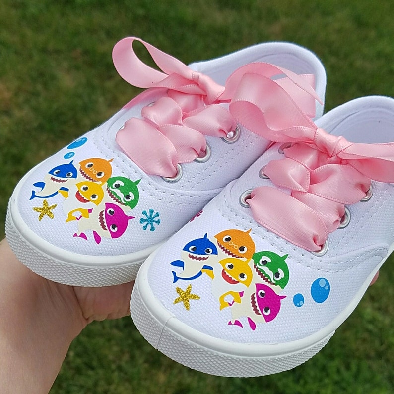 Girls Baby Shark Shoes Personalized Satin Ties Etsy