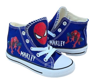 Personalized Spiderman Shoes, Royal Blue Converse Sneakers, Personalized Shoes, Toddler Boys Sizes Big Kid Little Kids Child