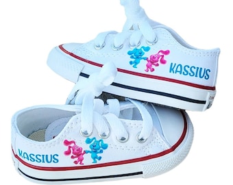 Custom Blues Clues Converse, Personalized Blues Clues Low Top Sneakers, Magenta and Blue