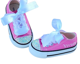 Personalized Pink Baby Converse, Name Converse for Baby Toddler Big Girl, Crystals Converse For Girls