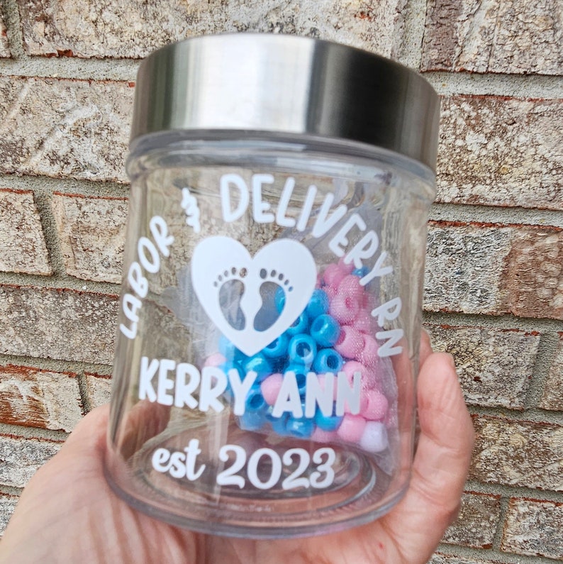 Labor and Delivery Nurse Jar With 100 Beads, RN Jar, Choose Your Font Color, Glass Jar With Lid For L&D Nurse, Ships Fast Labor & Delivery