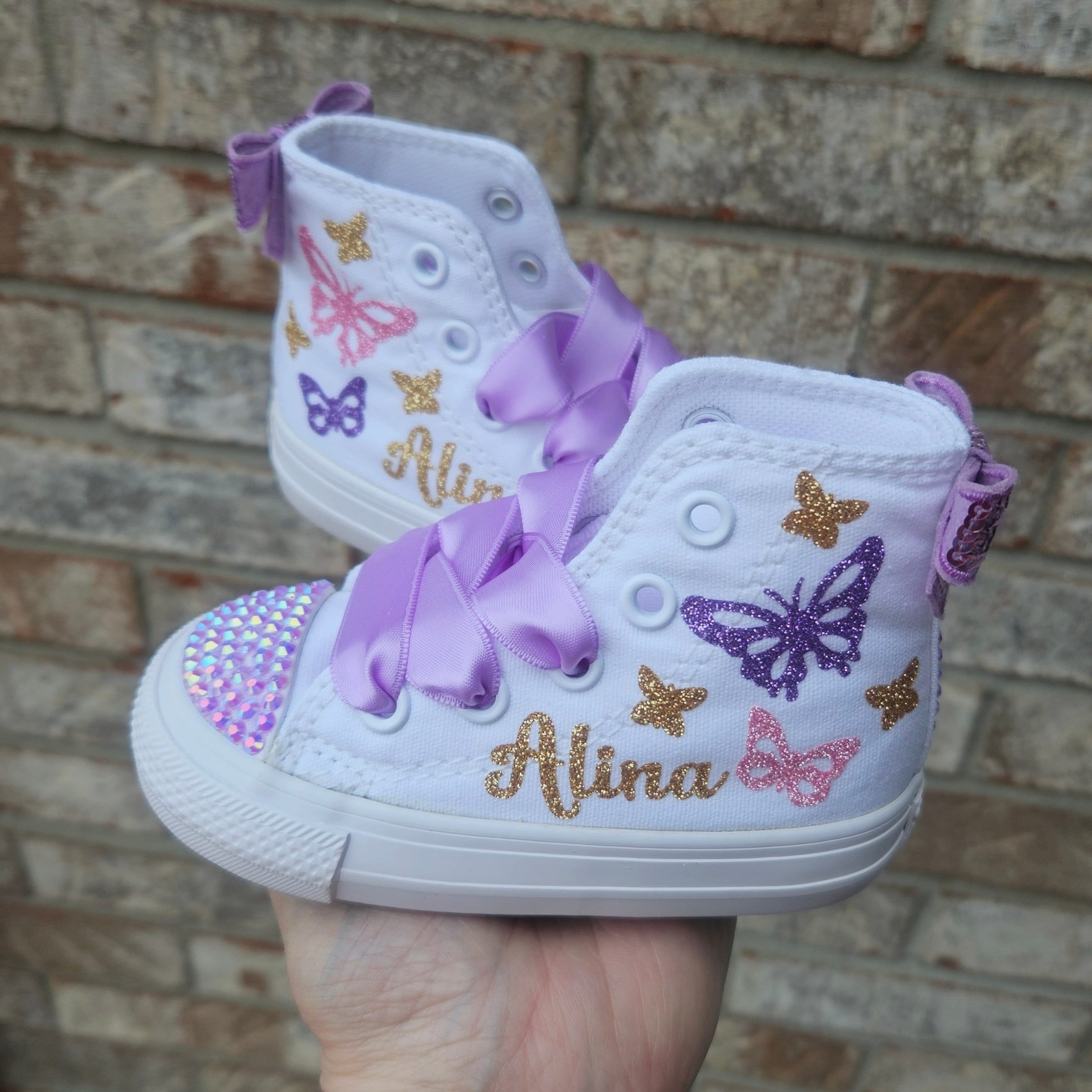Personalized Butterfly Converse Baby Toddler Butterfly Shoes Bling Crystal Converse All White Mono White Converse Custom Colors Etsy Canada