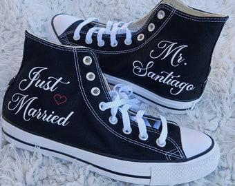 Genuine Converse, Bride or Groom High Top, Just Married, Name and Date, Gift For The Groom