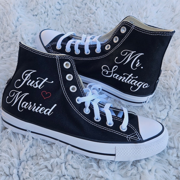 Genuine Converse, Bride or Groom High Top, Just Married, Name and Date, Gift For The Groom