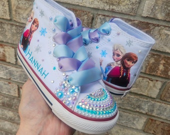 Personalized Frozen Converse Shoes, Anna and Elsa Bling Sneakers