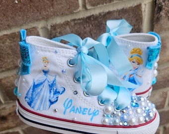 Cinderella Bling Converse Shoes, Girls Sneakers, Personalized Name,Custom Cinderella Sneakers, Tons of Sparkle