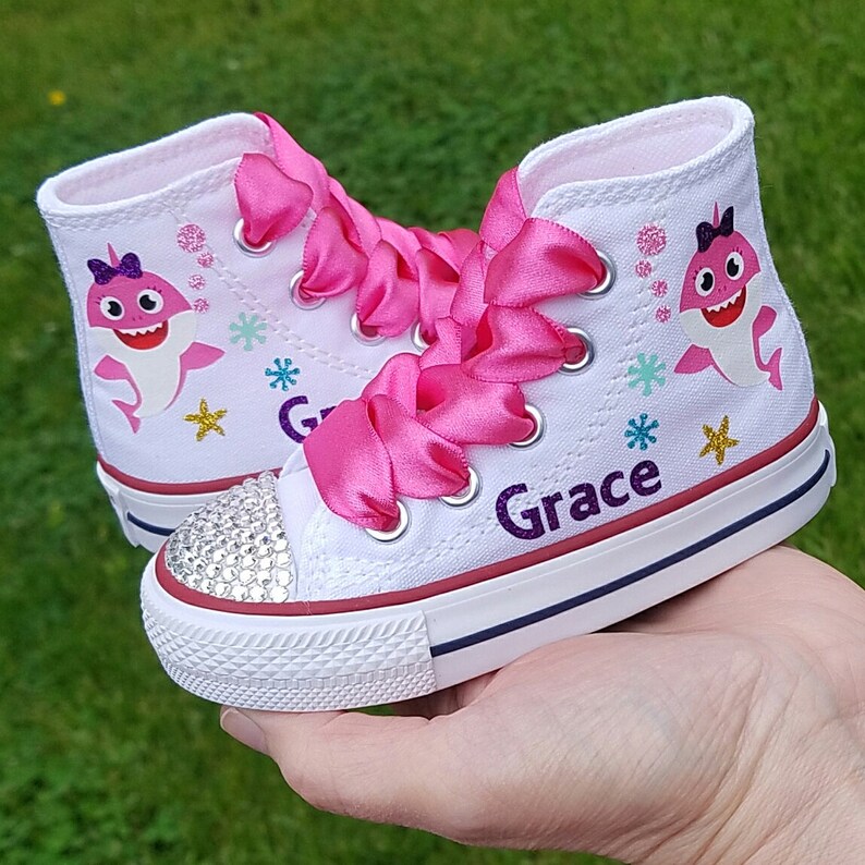 Baby Shark Shoes Pink White High Tops Personalized ...