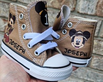 Safari Mickey Shoes, Personalized Mickey Mouse Converse, Animal Kingdom Sneakers, Mickey and Friends, Pluto, Goofy, Minnie Mouse