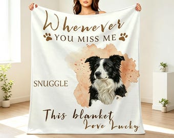 Personalized 'Whenever You Miss Me' Snuggle This Pet Photo Soft Blanket Custom Name Sympathy Memorial Birthday Gift for Pet Owners Lovers