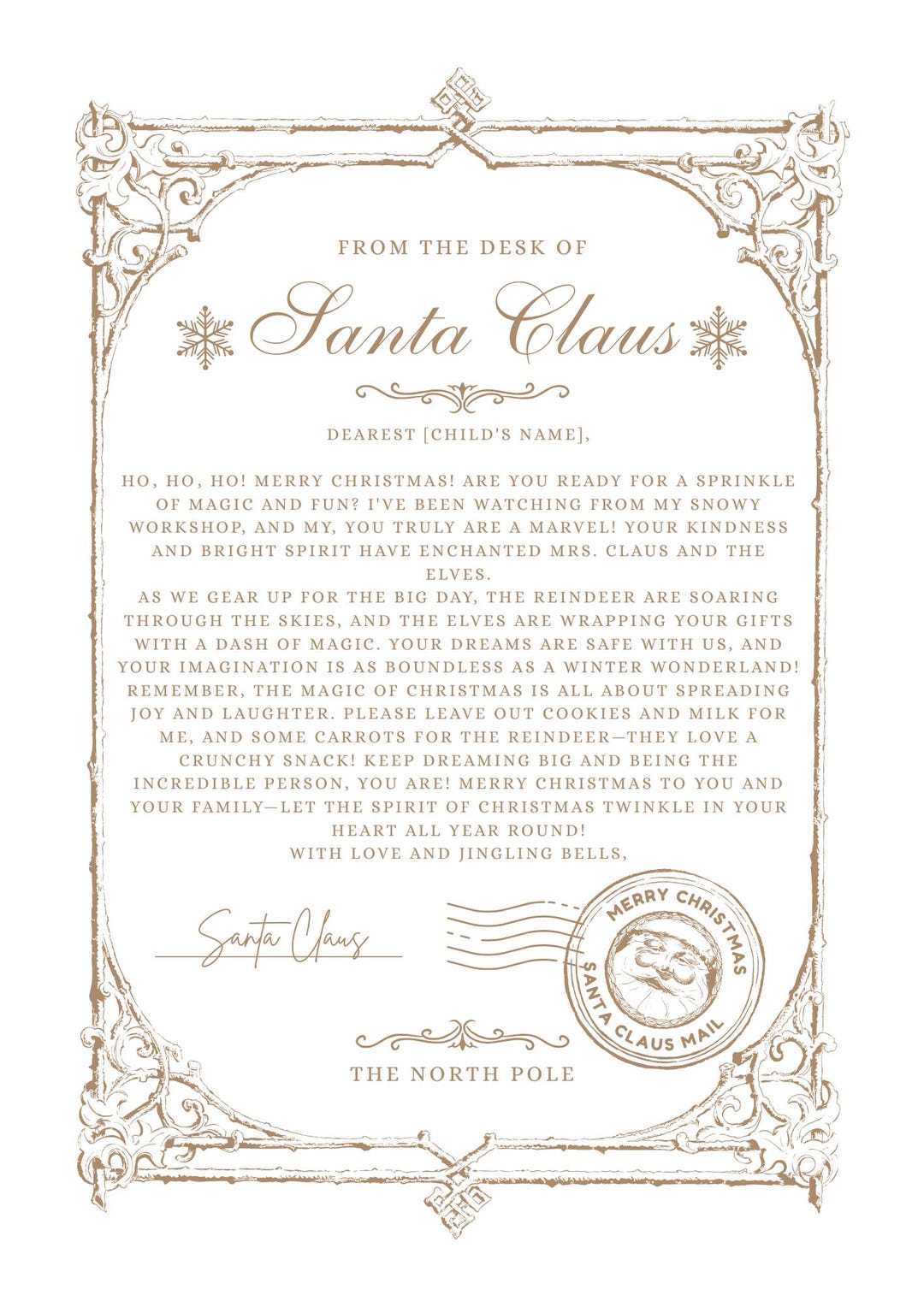 Santa Claus Letter From Santa, North Pole Vintage, Editable Template