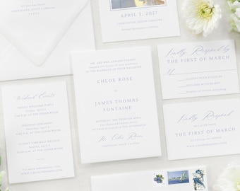 Light Blue Fine Art Wedding Invitation Suite Template | Modern Classic Wedding Style