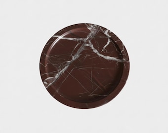 Plateau rond artisanal en marbre Rosso Levanto - Cerisier Elazig