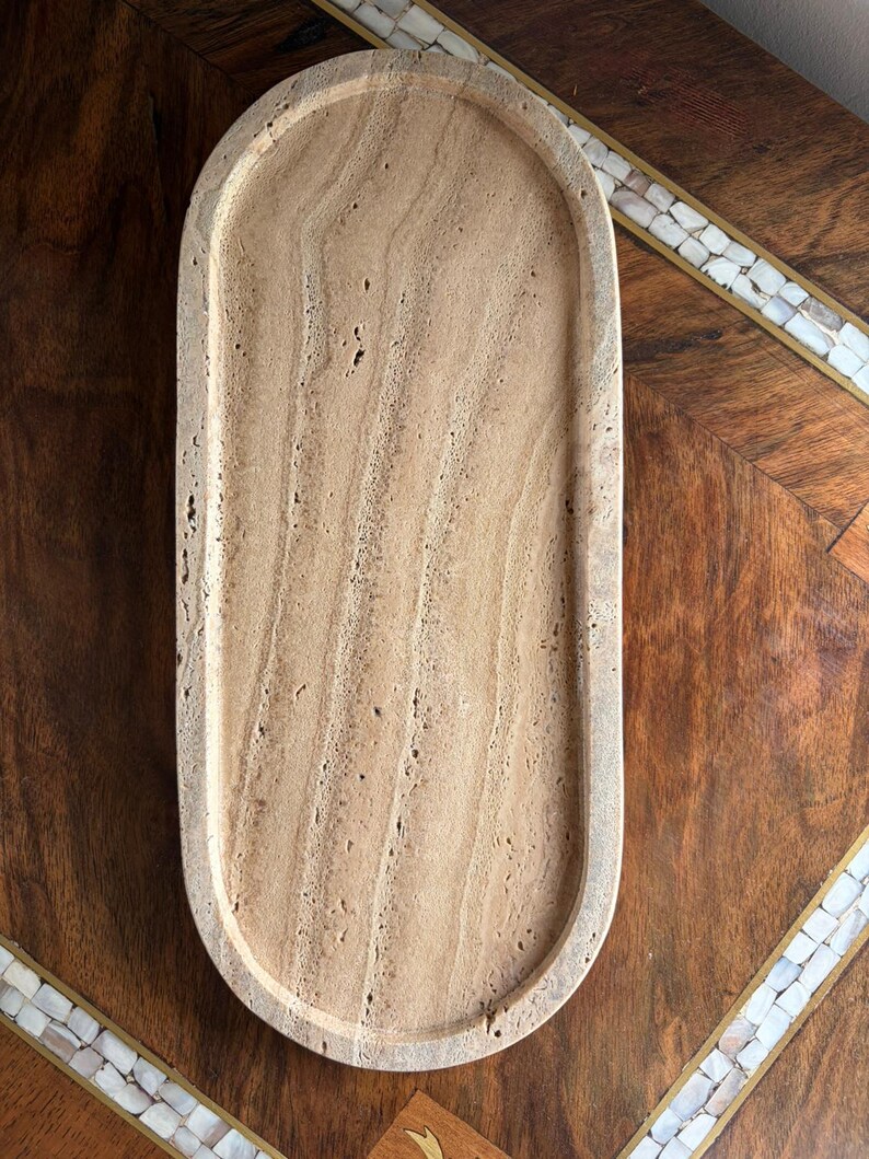 Vassoio ovale per lavabo in travertino immagine 8