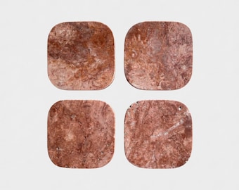 Ensemble de sous-verres en travertin rouge - Pierre naturelle à coins arrondis, ensemble de 4