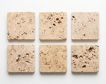 Set di sottobicchieri in travertino naturale – 6 pezzi – 2 cm (0,8 pollici) di spessore