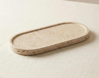 Oval Travertine Vanity Tray