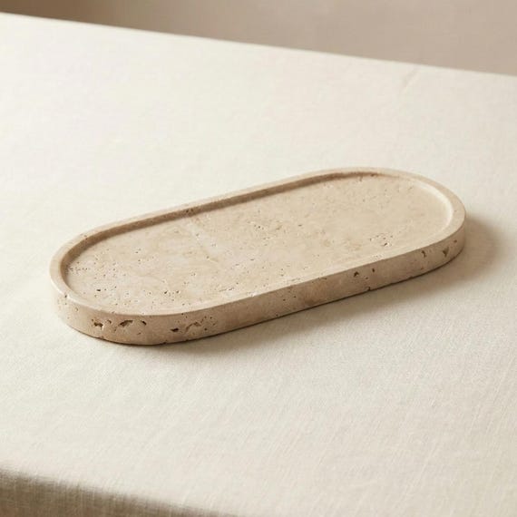 Oval Travertine Vanity Tray