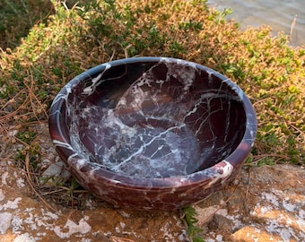 Bol décoratif en marbre Elazığ Cherry (Rosso Levanto) | Taille moyenne | 20 cm (7,9")