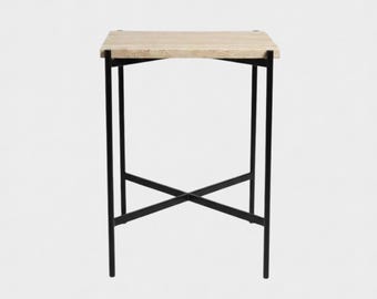 Table d'appoint en travertin - Table de bout moderne avec base en métal