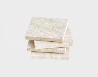 Ensemble de sous-verres en travertin - Sous-verres en pierre naturelle, décoration intérieure beige minimale