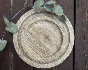 Ensemble de plateaux ronds en travertin Noche – assiettes de service en pierre naturelle (Ensemble de 2)