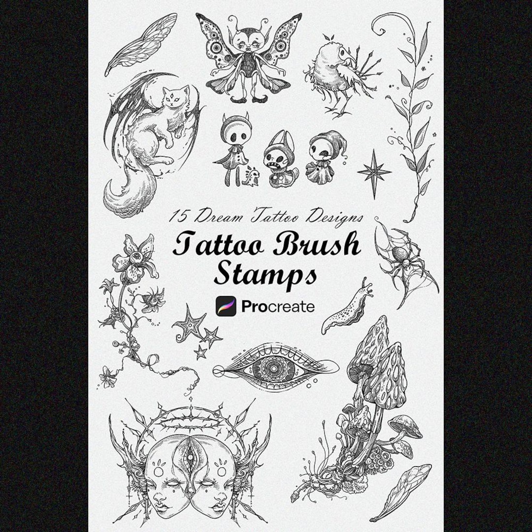 15 Gothic Dream Procreate Stamps – for Tattoo Sketches & Illustration ...