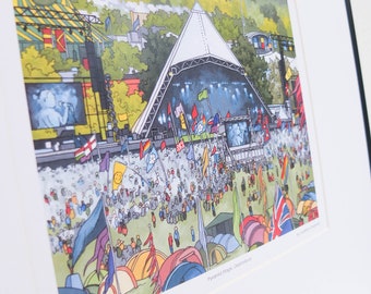 limited edition print of original sumi-e art Pyramid Stage Glastonbury festival 